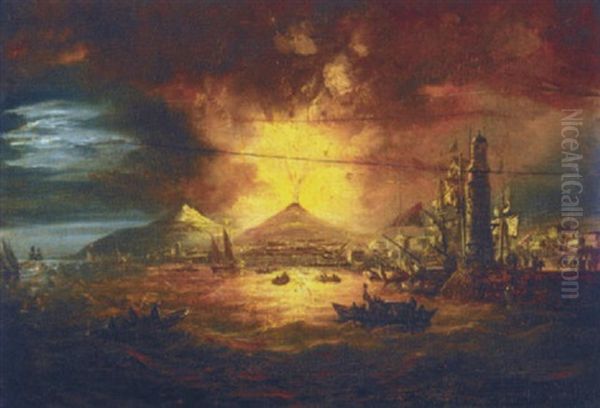 The Eruption Of Vesuvius As Viewed From The Bay Of Naples Oil Painting by William Sadler the Younger