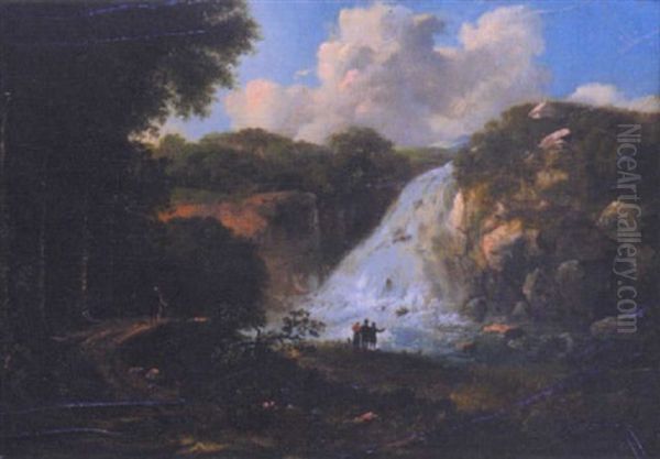 Waterfall At Powerscourt, Co. Wicklow Oil Painting by William Sadler the Younger