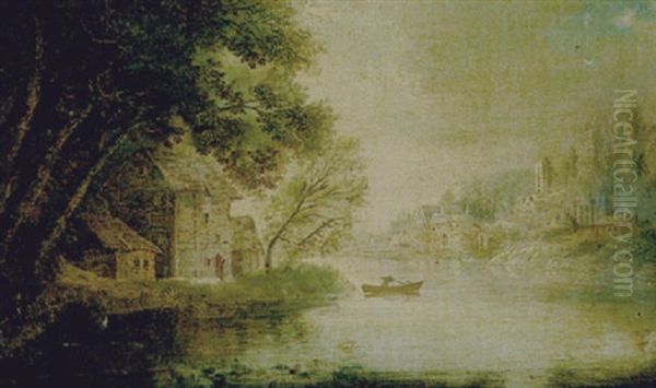 A Village By A River Oil Painting by William Sadler the Younger