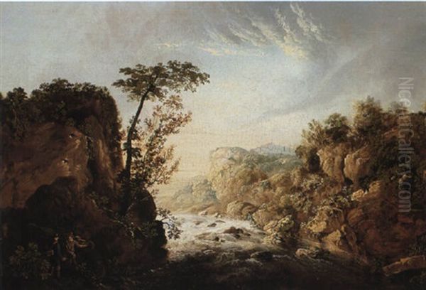 River Landscape With Fishermen Oil Painting by William Sadler the Younger