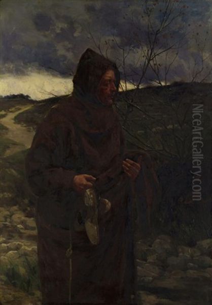 Monk In A Winter Landscape, (recto), Unfinished Sketch Of A Monk In A Landscape, (verso) Oil Painting by Walter Dendy Sadler