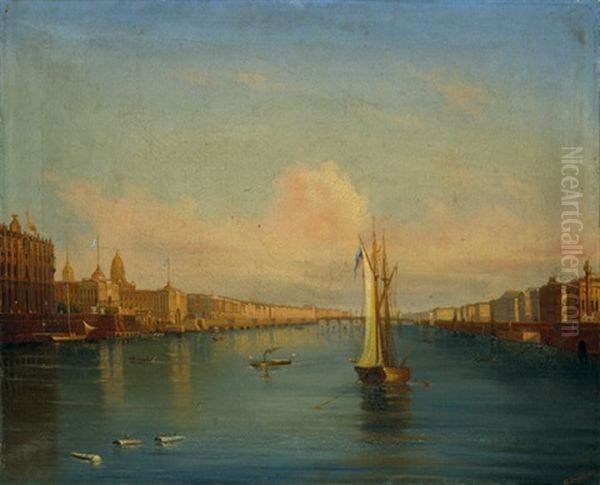 St. Petersburg Mit Der Newa Im Abendlicht by Vasili Semenovich Sadovnikov