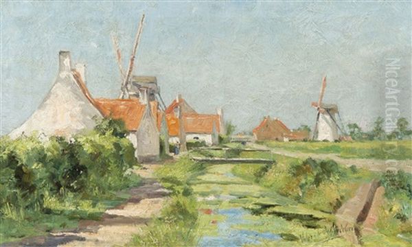 Sunny Landscape Near Lissewege (ca. 1895) Oil Painting by Valerius De Saedeleer