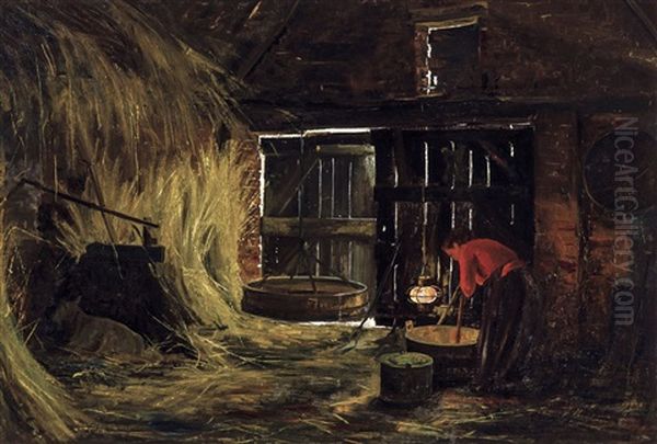 Inside The Barn - Tempelhof, Latem (ca. 1903) Oil Painting by Valerius De Saedeleer