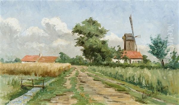 Summer Landscape With Mill And Farms (ca. 1893-1900) Oil Painting by Valerius De Saedeleer