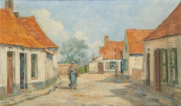 Rue De Village Ensoleillee Oil Painting by Valerius De Saedeleer