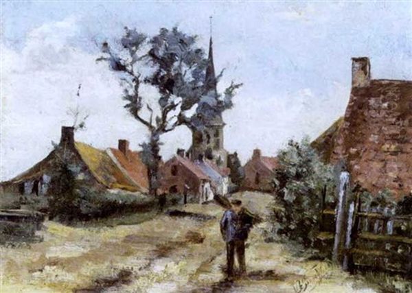 Dorpsstraat Te Klemskerke Oil Painting by Valerius De Saedeleer