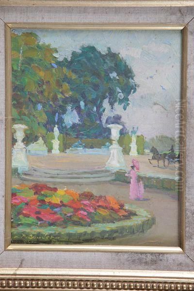 Elegante Dans Le Jardin Des Tuileries Oil Painting by Pierre Boudet