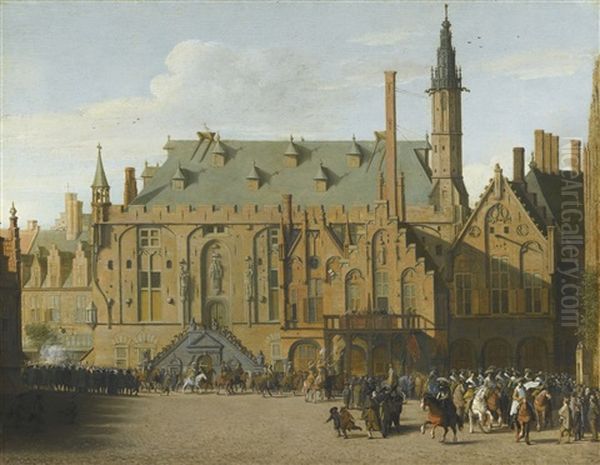 The Town Hall At Haarlem With The Entry Of Prince Maurits To Replace The Governers In 1618 Oil Painting by Pieter Janz Saenredam