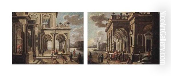 A Pair Of Architectural Capriccio's Oil Painting by Jacob Ferdinand Saeys