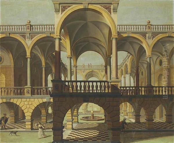 A Capriccio Of A Colonnaded Courtyard Oil Painting by Jacob Ferdinand Saeys