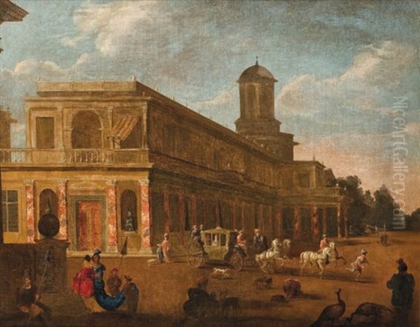 Cour D'un Palais Classique Animee De Personnages Oil Painting by Jacob Ferdinand Saeys