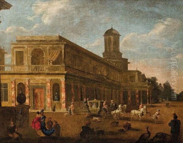 Cour D'un Palais Classique Animee De Personnages Oil Painting by Jacob Ferdinand Saeys