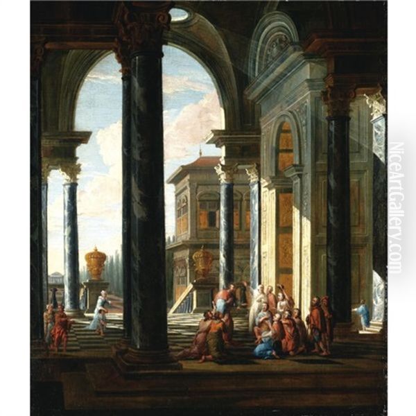 An Architectural Capriccio With Christ Healing The Sick Oil Painting by Jacob Ferdinand Saeys