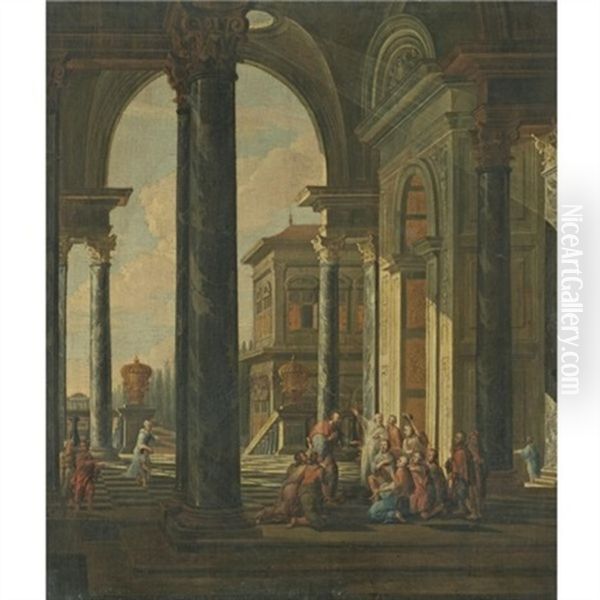 A Palatial Capriccio With Christ Preaching To The Poor Oil Painting by Jacob Ferdinand Saeys