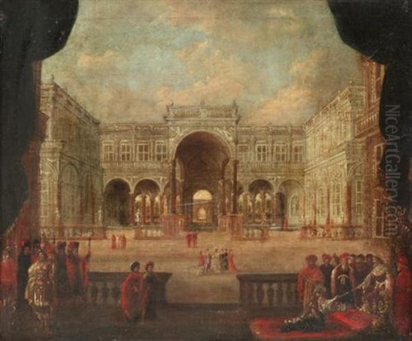 A Palace Capriccio Scene With Esther Before Ahasuerus Oil Painting by Jacob Ferdinand Saeys