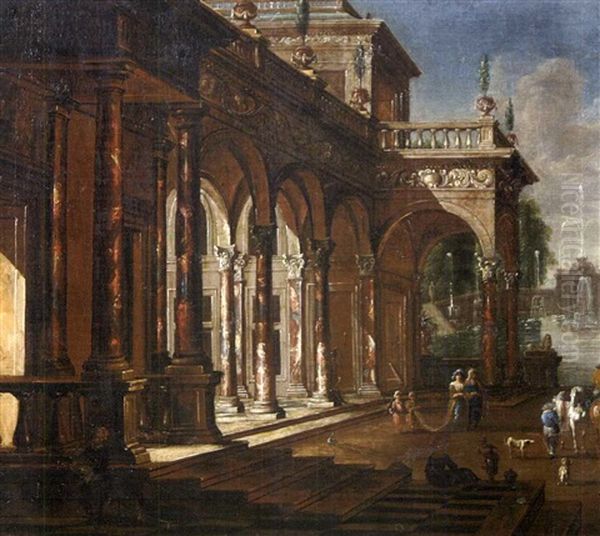 An Architectural Capriccio Oil Painting by Jacob Ferdinand Saeys