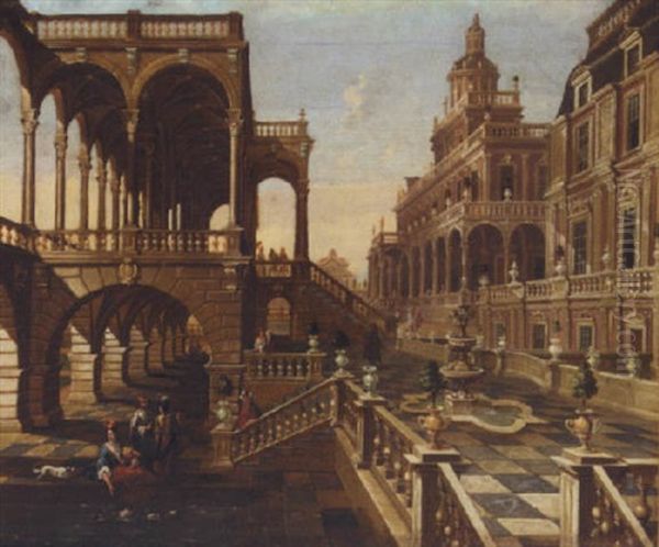 A Palace Capriccio Scene With Elegant Figures Oil Painting by Jacob Ferdinand Saeys