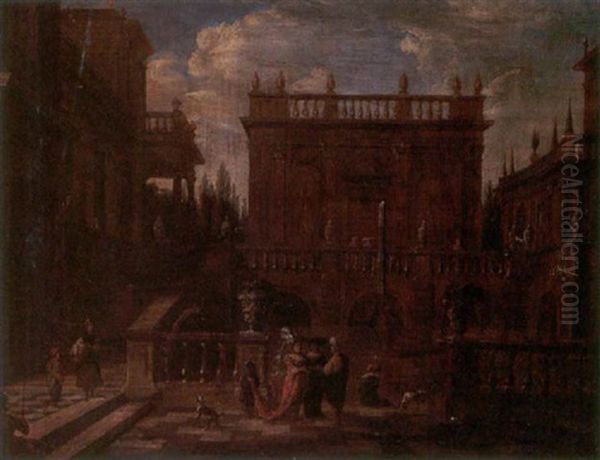 A Capriccio Of An Oriental Dignitary Conversing With Courtiers In A Palace Courtyard by Jacob Ferdinand Saeys