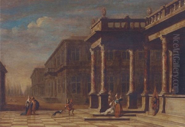 Elegante Figures Before A Palace, A Park Beyond Oil Painting by Jacob Ferdinand Saeys