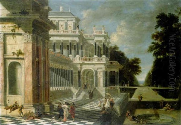 A Classical Palace In A Park With Elegant Figures Oil Painting by Jacob Ferdinand Saeys