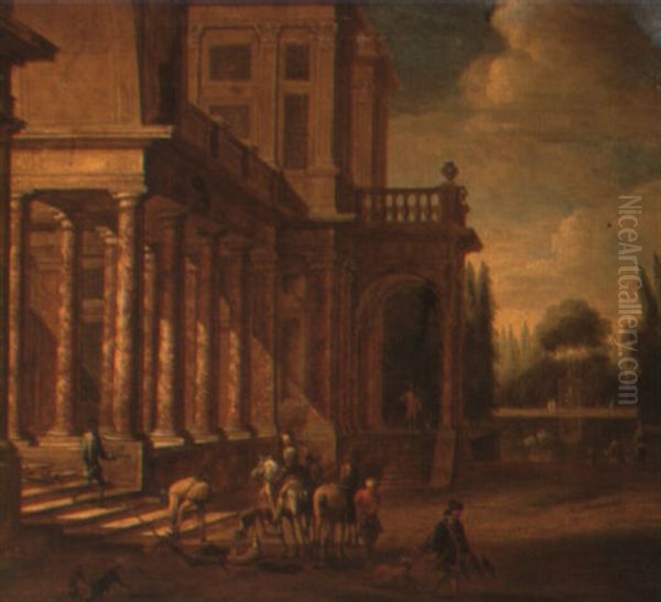 A Hawking Party In The Grounds Of A Villa Oil Painting by Jacob Ferdinand Saeys