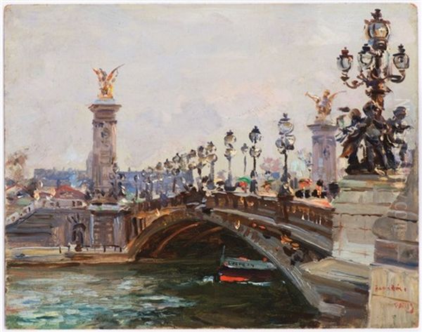 A Pair Of Paintings: From Pont Alexandre Iii, Pont Alexandre Iii Oil Painting by Jan Safarik