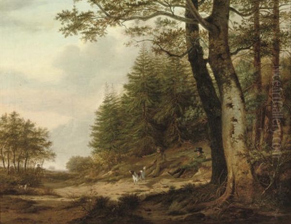 Hunters On The Edge Of A Forest Oil Painting by Johann Christiaan Willem Safft