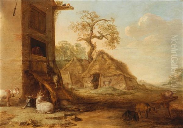 Farmstead With Cattle Oil Painting by Cornelis Saftleven