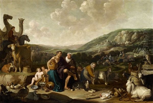 Landscape With Jacob And Rachel Oil Painting by Cornelis Saftleven