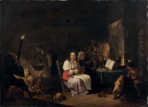 Scene De Sorcellerie Dans Un Interieur Oil Painting by Cornelis Saftleven