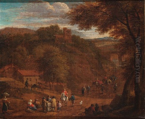 Hugelige Landschaft Mit Bauern Auf Dem Weg Zum Markt Oil Painting by Cornelis Saftleven