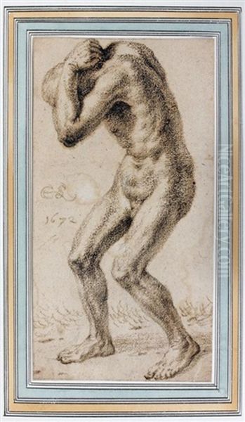 Etude D'homme Nu Effraye (study) (recto/verso) Oil Painting by Cornelis Saftleven