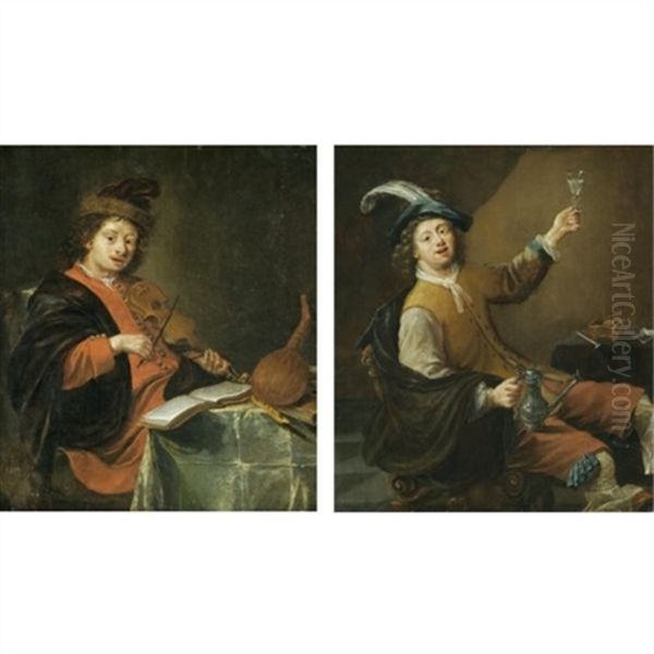 An Allegory Of Taste (+ An Allegory Of Music; Pair) Oil Painting by Cornelis Saftleven