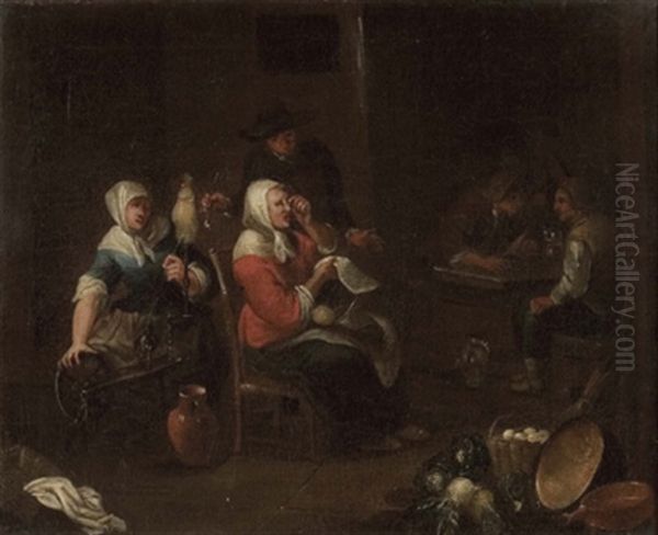 Die Uberraschende Briefliche Nachricht Oil Painting by Cornelis Saftleven