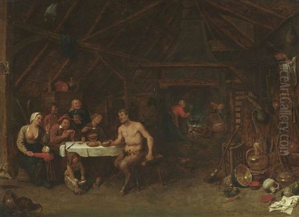 Satyr Bei Den Bauern Oil Painting by Cornelis Saftleven