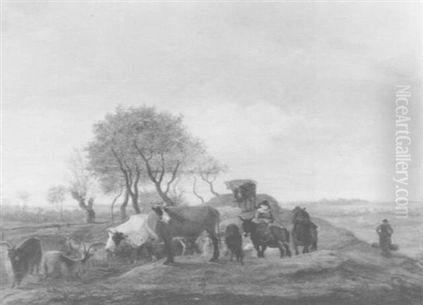 Travellers With Cattle In A Landscape Oil Painting by Cornelis Saftleven