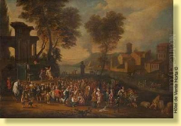 Commedia Del Arte Sur Fond De Paysage Oil Painting by Adriaen Frans Boudewijns