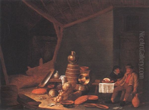 Peasants In A Barn Interior Oil Painting by Cornelis Saftleven