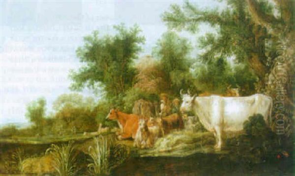 Wooded Landscape With Herders And Their Flocks Oil Painting by Cornelis Saftleven