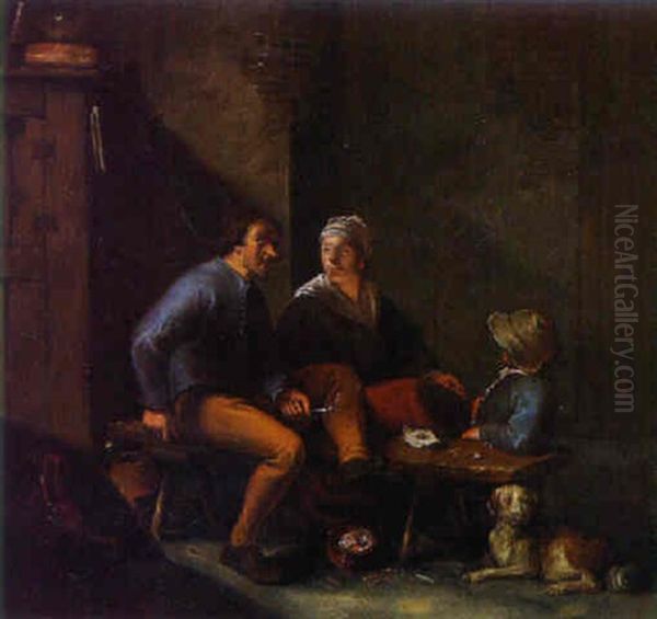 A Peasant Family In A Cottage Interior Oil Painting by Cornelis Saftleven