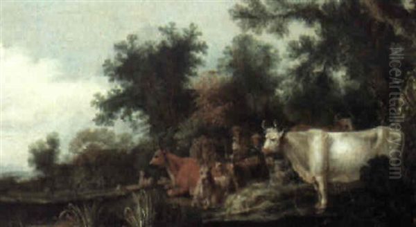 Wooded Landscape With Herders And Their Flocks Oil Painting by Cornelis Saftleven