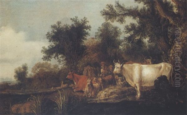 Wooded Landscape With Herders And Their Flocks Oil Painting by Cornelis Saftleven