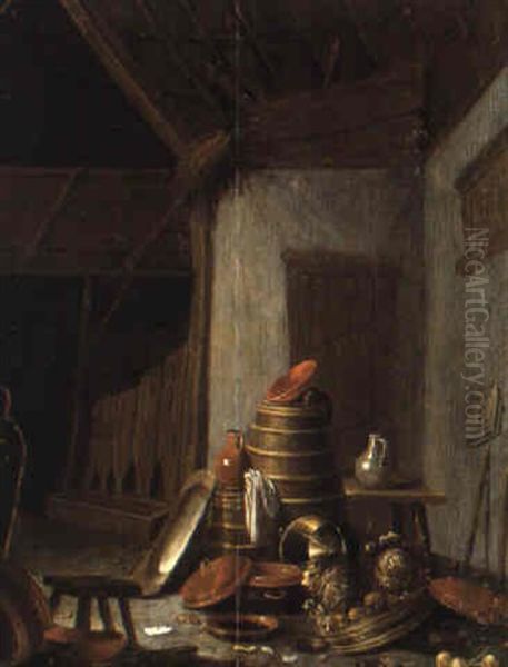 Stilleben In Einer Scheune Oil Painting by Cornelis Saftleven