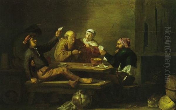 Cardplayers In A Tavern Interior Oil Painting by Cornelis Saftleven