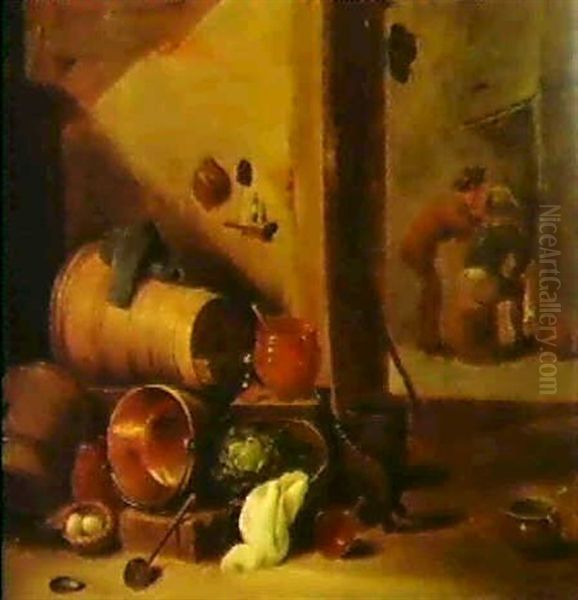 Ein Stilleben Von Geraten In Einem Bauernhaus Oil Painting by Cornelis Saftleven