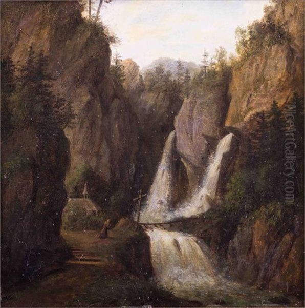 Gebirgslandschaft Mit Wasserfall Oil Painting by Herman Saftleven