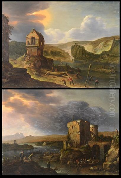 Vue Du Rhin, Paysage Avec Ruines (pair) Oil Painting by Herman Saftleven