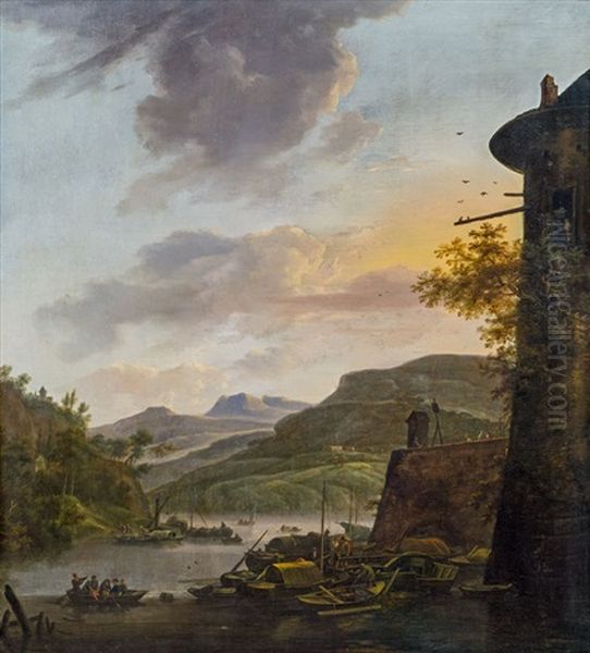 Anlegestelle Bei Einer Stadtmauer Oil Painting by Herman Saftleven