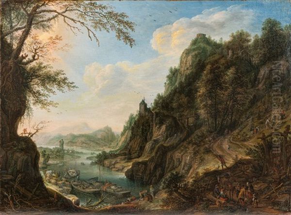 River Landscape With Merchants, Wine-growers And Travellers Oil Painting by Herman Saftleven